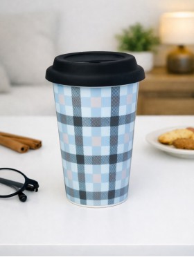 Plaid Fine Porcelain Coffee Mug With Gift Box